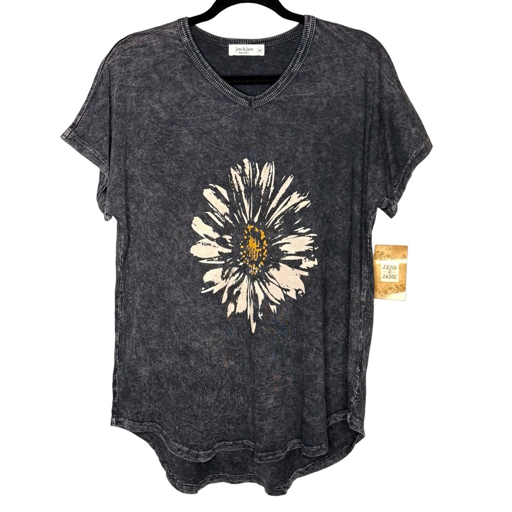 NWT Jess & Jane M Shirt Mineral Wash Daisy Artsy Boho Gray Cotton Made In USA